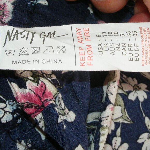 NASTY GAL Romper, 6, Blue Floral, Short, Tie Front, 3/4 Bell sleeve - Picture 14 of 15